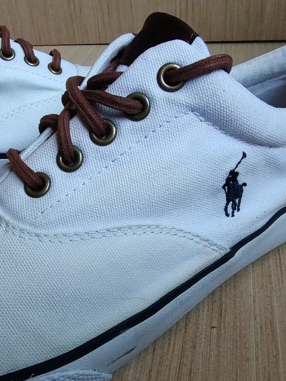 Polo Ralph Lauren Forestmont II Canvas Sneakers Lace Up White Brown Pony 9.5